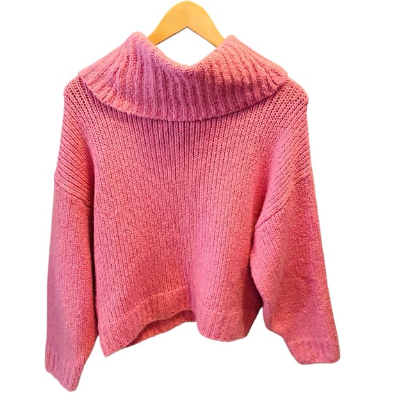 Anthropologie Pilcro Pink Chunky Knit Turtleneck Sweater - Picture 6 of 9